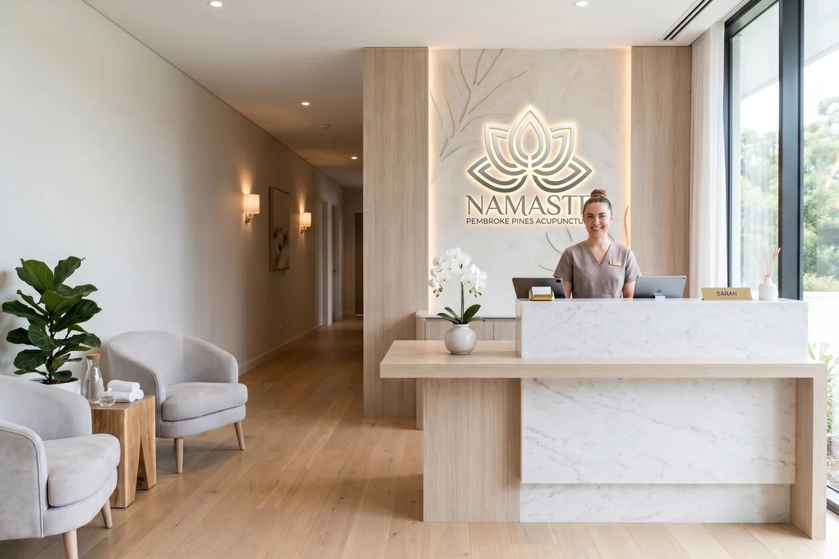 Spotless wood floors in a wellness spa reception area